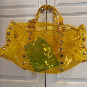 Hammitt LAX Beach Bag Yellow Transparent with Silver Studs- Green pouch included